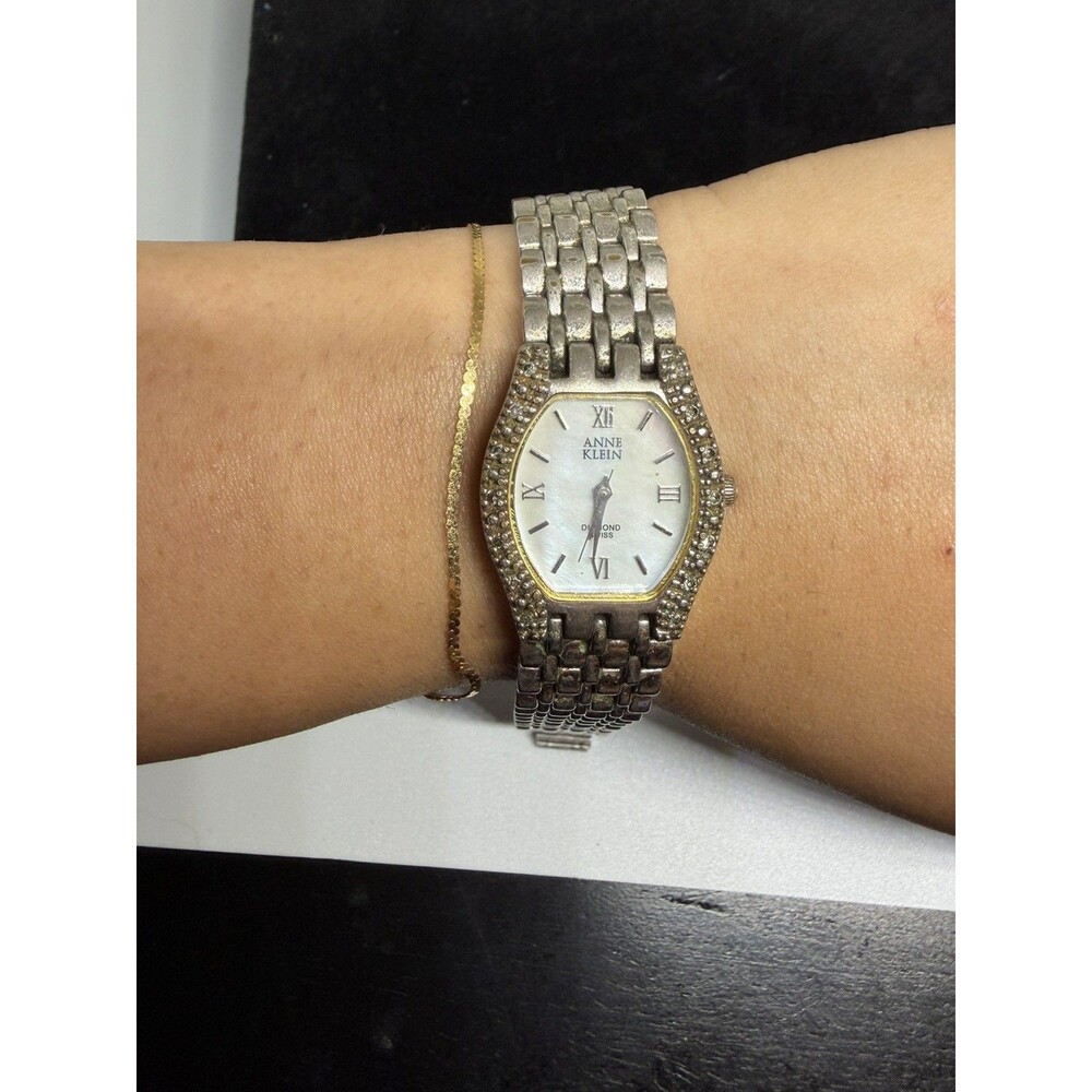 ANNE KLEIN Swiss Diamond Women’s 28mm Quartz Watch Silver Plated 6 1/4”